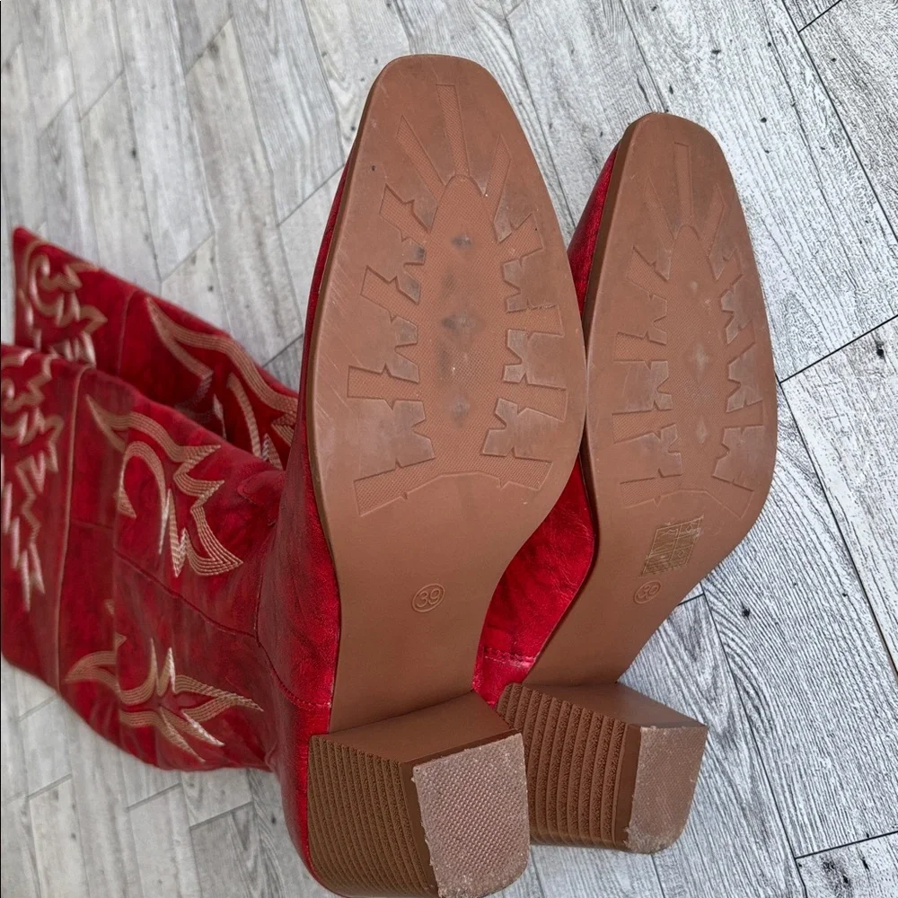 Elegant Red Heeled Boots for Women - Picture 10 of 13